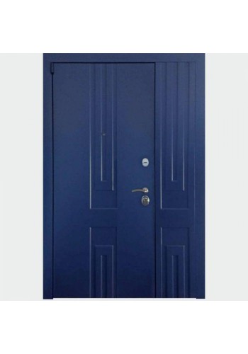 Входная двухстворчатая синяя дверь Двекрон в эмали RAL 5000 1300Х2150