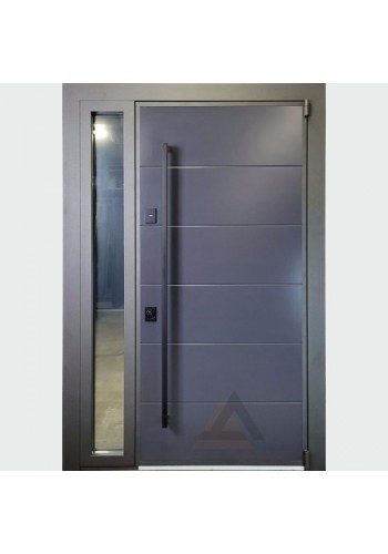 Двухстворчатая входная дверь Двекрон Портал Эмаль RAL 7024 с двойным терморазрывом из оцинкованного металла со стеклопакетом